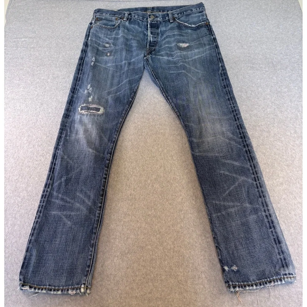 Polo Ralph Lauren Authentic Dungarees Jeans Mens 36x32 Blue Distressed Denim
